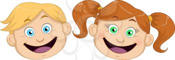 Vector illustration of cute boy and girl heads isolated.