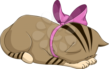 Vector illustration of a cute kitten bows in apology