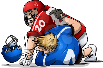 Vector illustration of two football players fighting.