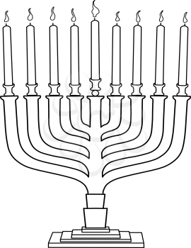 Vector illustration coloring page of Hanukkiah with candles for the Jewish holiday Hanukkah.