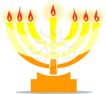 Vector illustration of Jewish temple lamp the Menora with lights.