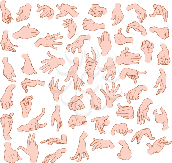 Vector illustrations pack of man hands in various gestures.