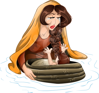 Vector illustration of Jochebed placing Moses in the nile.