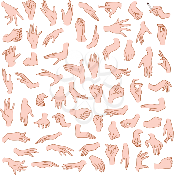 Vector illustrations pack of woman hands in various gestures.