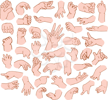 Royalty Free Clipart Image of Baby Hands in Various Gestures.