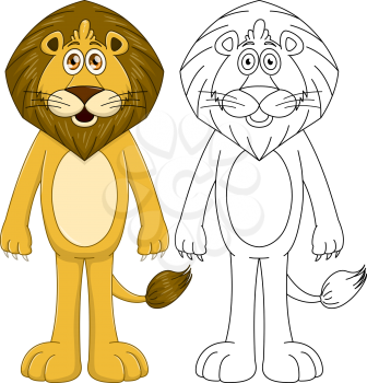 Vector illustration set of a cute humanoid lion with lineart.