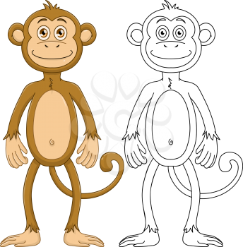 Vector illustration set of a cute monkey standing with lineart.