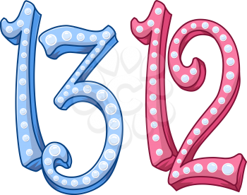 Vector illustration of the numbers twelve and thirteen.