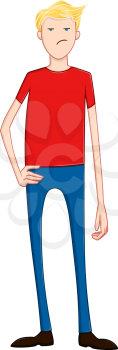 Vector illustration of an unhappy blond guy standing.