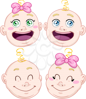 Vector illustration pack of baby boy and girl heads.