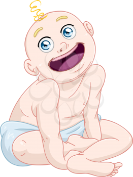 Vector illustration of a cute baby boy sitting and smiling.