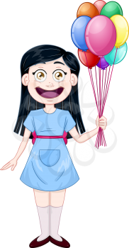 Vector illustration of a cute girl holding balloons.