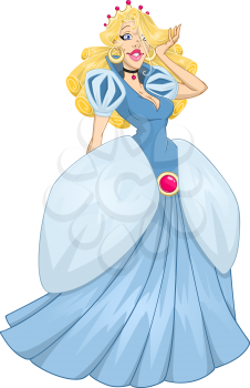 Vector illustration of princess Cinderella in blue dress.