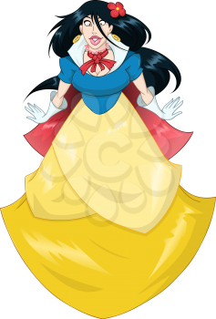 Vector illustration of princess Snow White in her blue yellow dress.