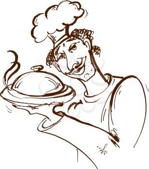hand drawn, cartoon, sketch illustration of cook