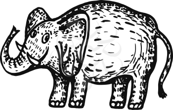 hand drawn, cartoon, sketch illustration of elephant