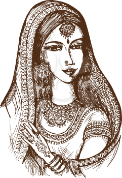hand drawn, cartoon, sketch illustration of Indian