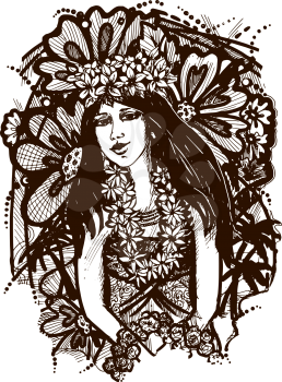 vector graphic, artistic, stylized image of Tahitian girl