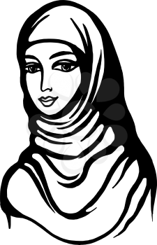 hand drawn, cartoon, sketch illustration of Muslim girl