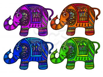 hand drawn, cartoon, sketch illustration of  Indian decorative elephant