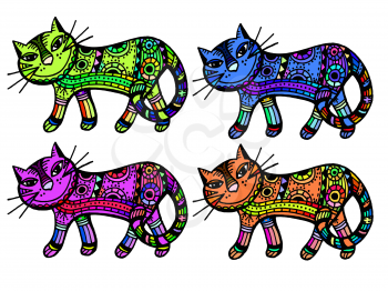 hand drawn, cartoon, sketch illustration of decorative cat