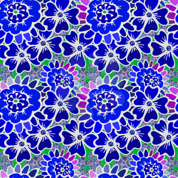 Vector seamless pattern background with hand drawn vibrant ornate flowers and leaves on delicate Floral background