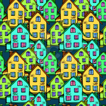 Vector graphic, artistic, stylized image of seamless pattern town house