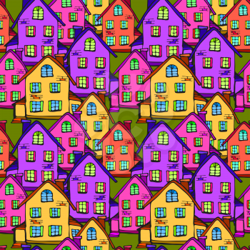 Vector graphic, artistic, stylized image of seamless pattern town house