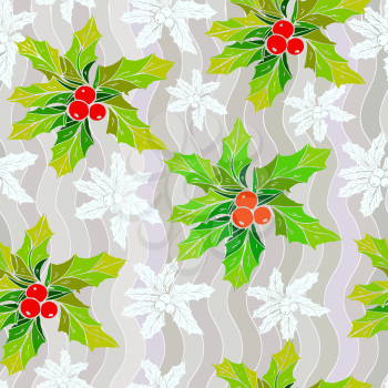 Vector seamless pattern with the image of mistletoe. Original floral seamless background. Symbol of Christmas and New Year holidays Decorative floral design.  Happy New Year.