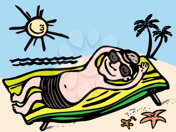 hand drawn, cartoon, sketch illustration of man resting on the sea
