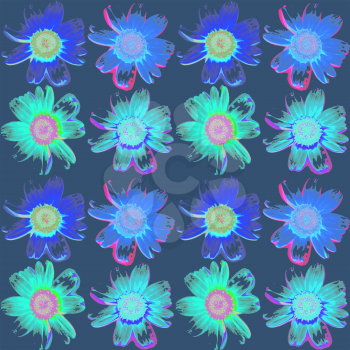 Vector graphic, artistic, stylized image of seamless pattern watercolor flower chamomile