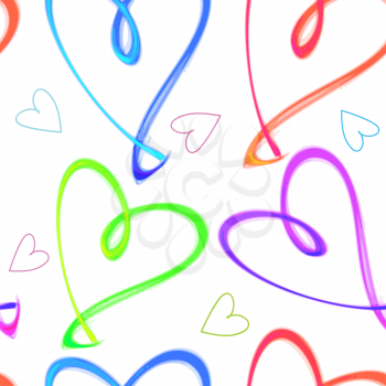Vector graphic, artistic, seamless pattern with stylized image of glowing hearts