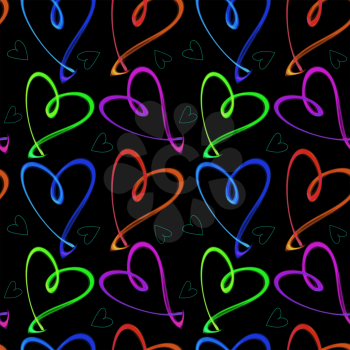 Vector graphic, artistic, seamless pattern with stylized image of glowing hearts