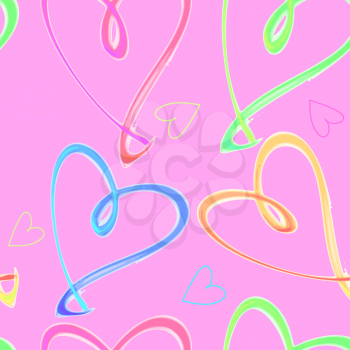 Vector graphic, artistic, seamless pattern with stylized image of glowing hearts
