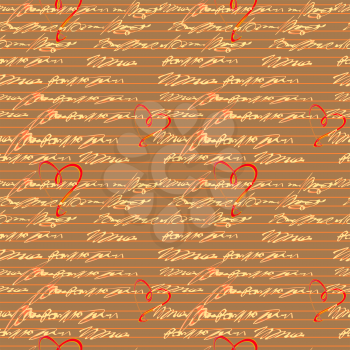 Vector graphic, artistic, seamless pattern with handwriting text   with hearts - Illustration

