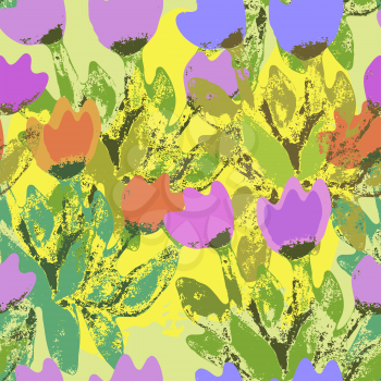 Vector graphics, artistic, stylized image of a seamless pattern watercolor bouquet tulips