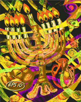 Vector graphic, artistic, stylized image of  cartoon, illustration of Jewish holiday of Hanukkah