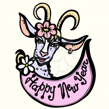 Vector graphic, artistic, stylized image of New year of the Goat 