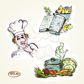 Vector graphic, artistic, set for design -Images cookbook and chef