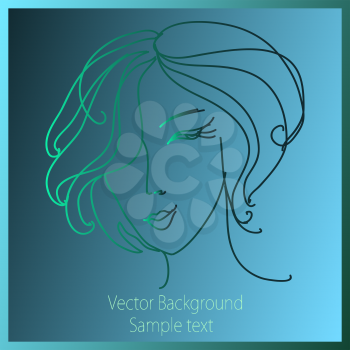 Vector background with a picture of a girl's face on a blue background.