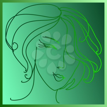 Vector background with a picture of a girl's face on a green background.