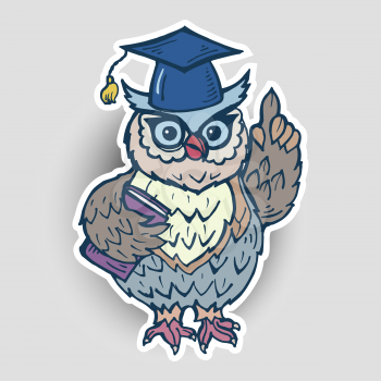Vector greeting card, background with the image of an owl with a book and Rogatywka.
