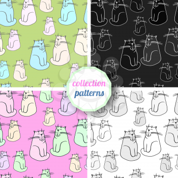 Set of Vector seamless pattern with the image of image of a cute cat.
