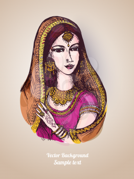 Vector drawing of an Indian woman in a sari
