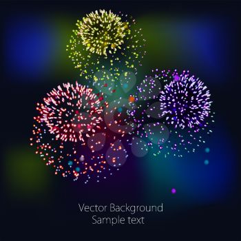 Vector fireworks on a dark background. It can be used to design greeting cards, banners.