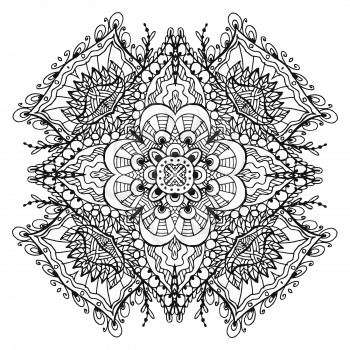 Vector Image Doodle, drawing for coloring the mandala. Square ornament. It can be used as a decorative design element for coloring books.