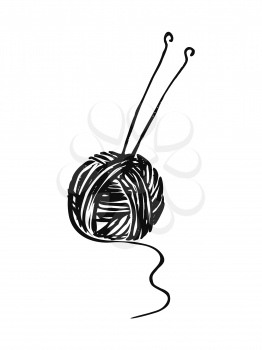 Vector image of a ball of yarn and knitting needles. hand drawn, cartoon, sketch illustration.