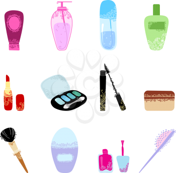 Hand-drawn design elements of body care and cosmetics with vintage ornament for your design.