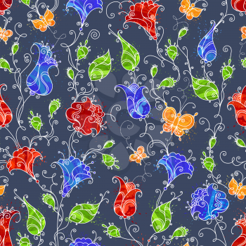 Four seamless textile or wallpaper patterns.