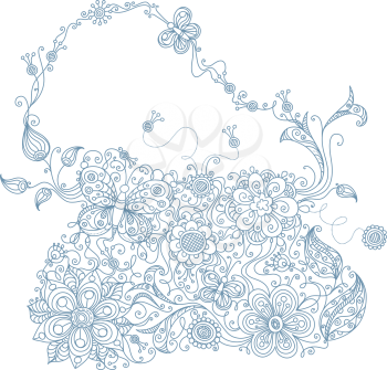 Illustration with abstract floral elements and butterflies.